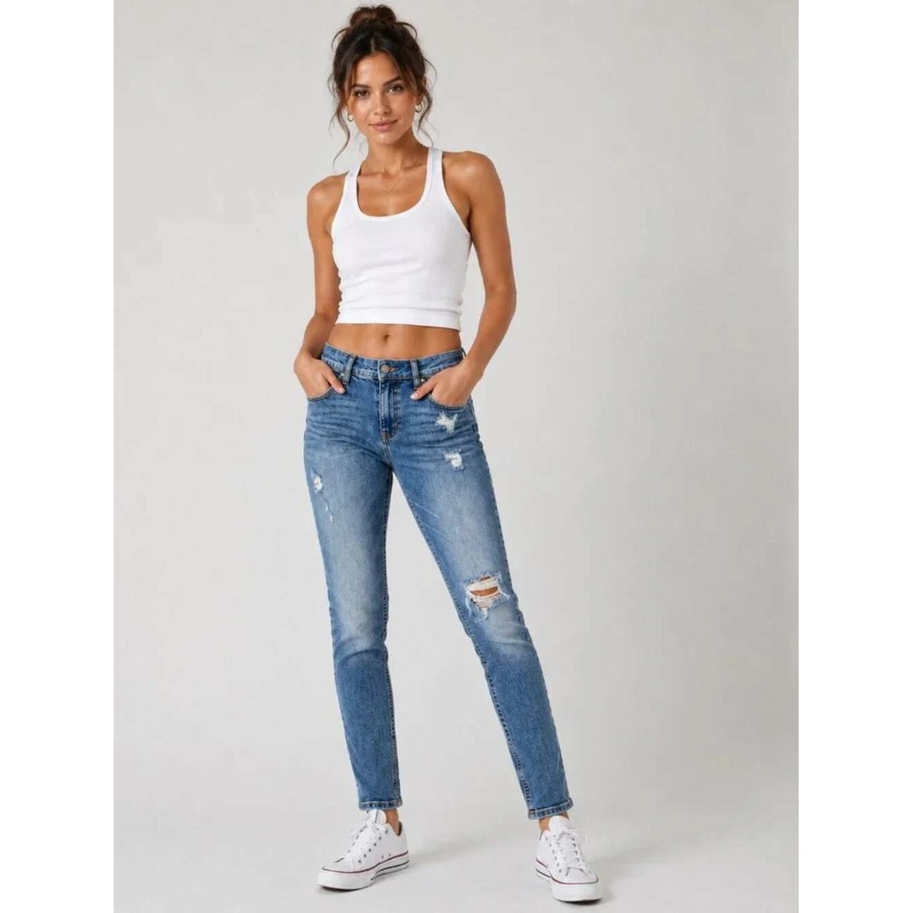 Banana Republic Girlfriend Jeans Distressed Ripped Denim Size 28 Medium Wash